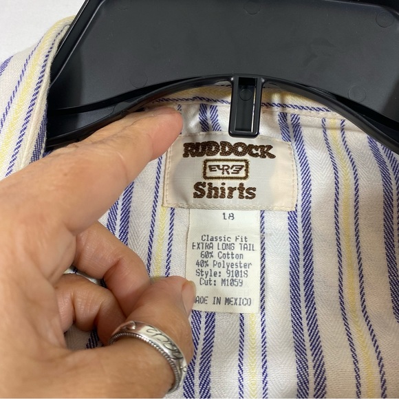 RUDDUCK Pearl snap button Shirt Vintage Striped White Short Sleeve Shirt Pockets - Picture 3 of 9
